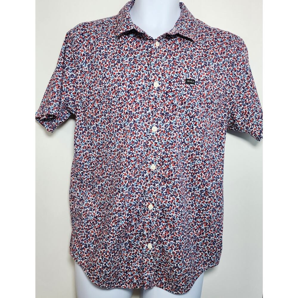 Rvca Floral Short Sleeve Button Up Casual Streetwear Shirt Medium